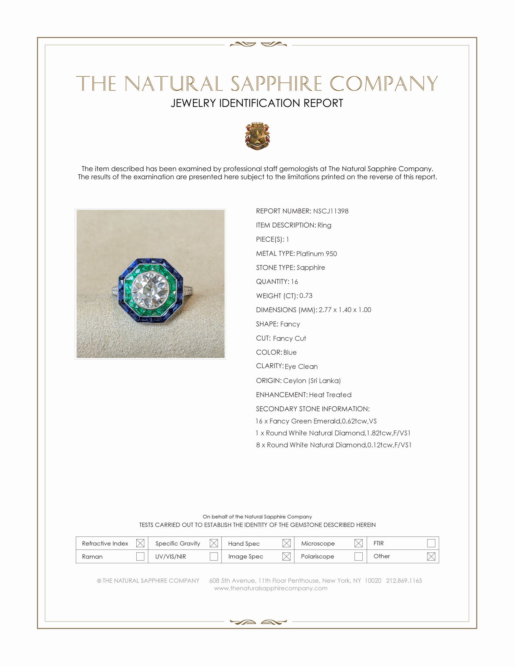 3.17 Ct.Tw. Natural Diamond, Blue Sapphire and Emerald Halo Ring, Platinum 950