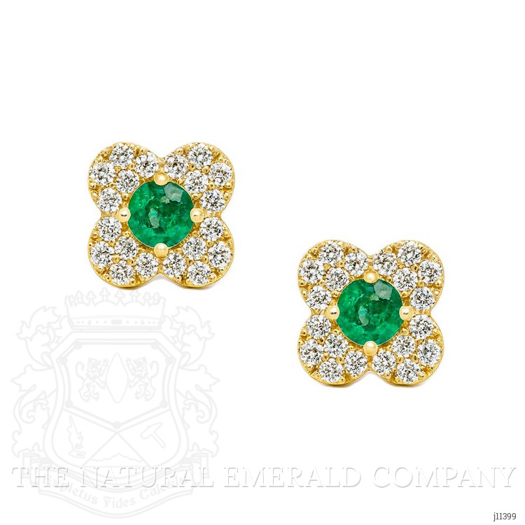 0.15 Ct.Tw. Emerald Natural Diamond Studs Earrings, 14K Yellow Gold