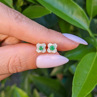 0.15 Ct.Tw. Emerald Natural Diamond Studs Earrings, 14K Yellow Gold Life Style