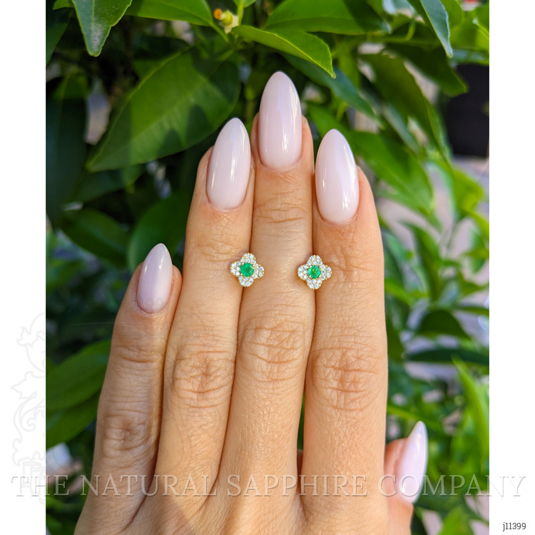 0.15 Ct.Tw. Emerald Natural Diamond Studs Earrings, 14K Yellow Gold