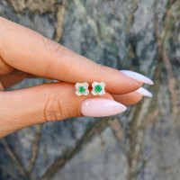 0.15 Ct.Tw. Emerald Natural Diamond Studs Earrings, 14K Yellow Gold Life Style