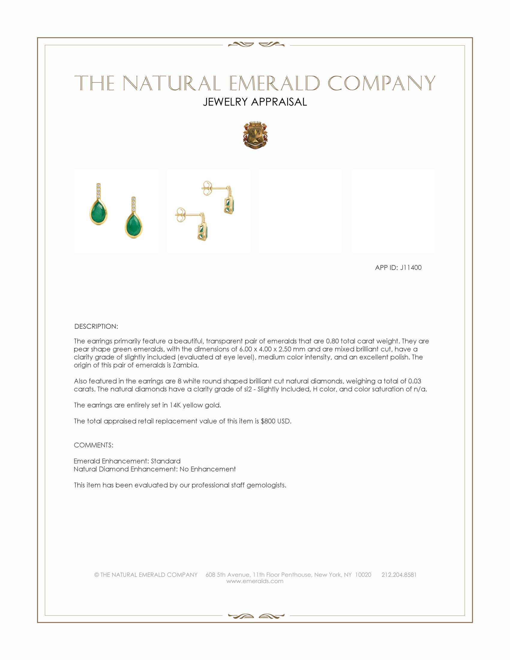 0.80 Ct.Tw. Emerald and Natural Diamond Pave Earrings, 14K Yellow Gold