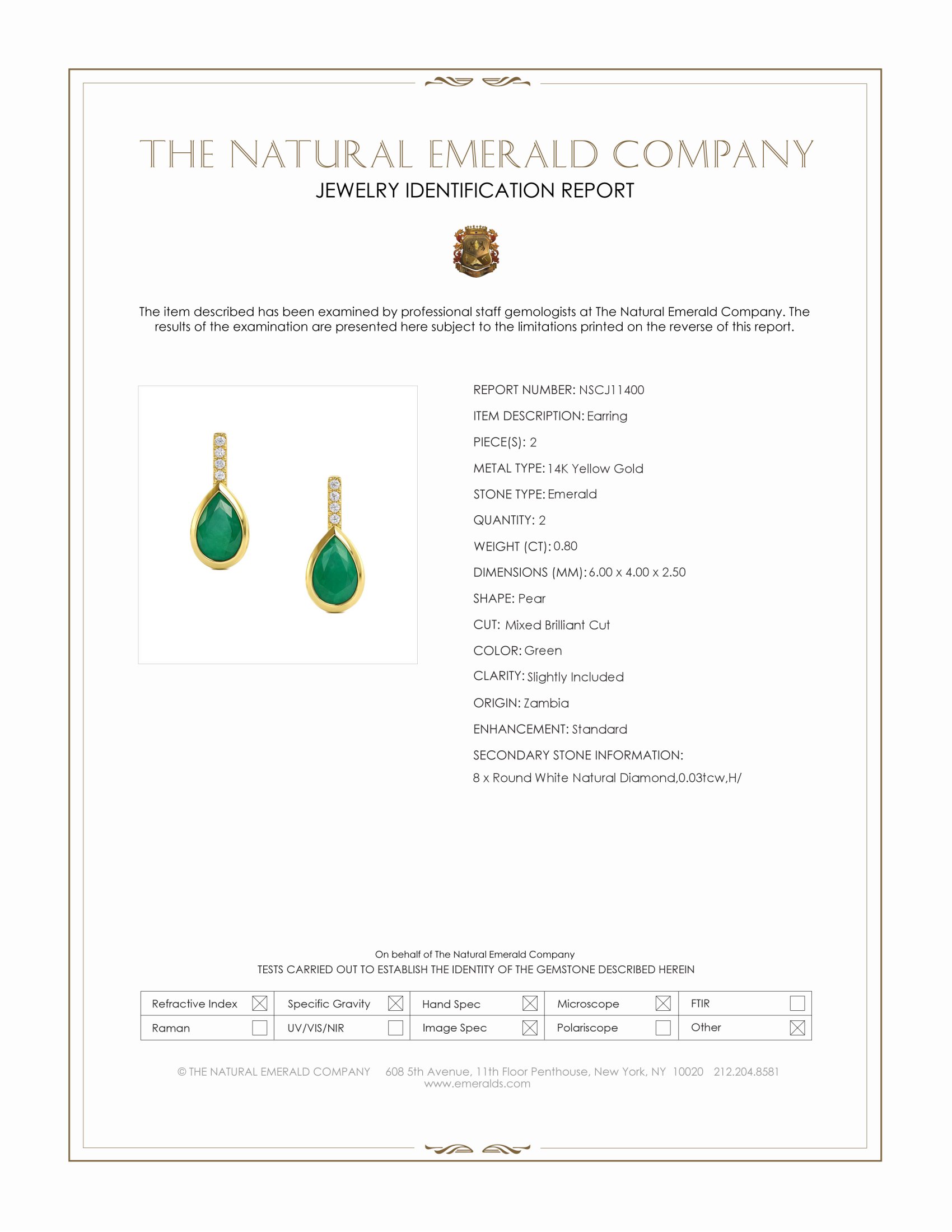 0.80 Ct.Tw. Emerald and Natural Diamond Pave Earrings, 14K Yellow Gold