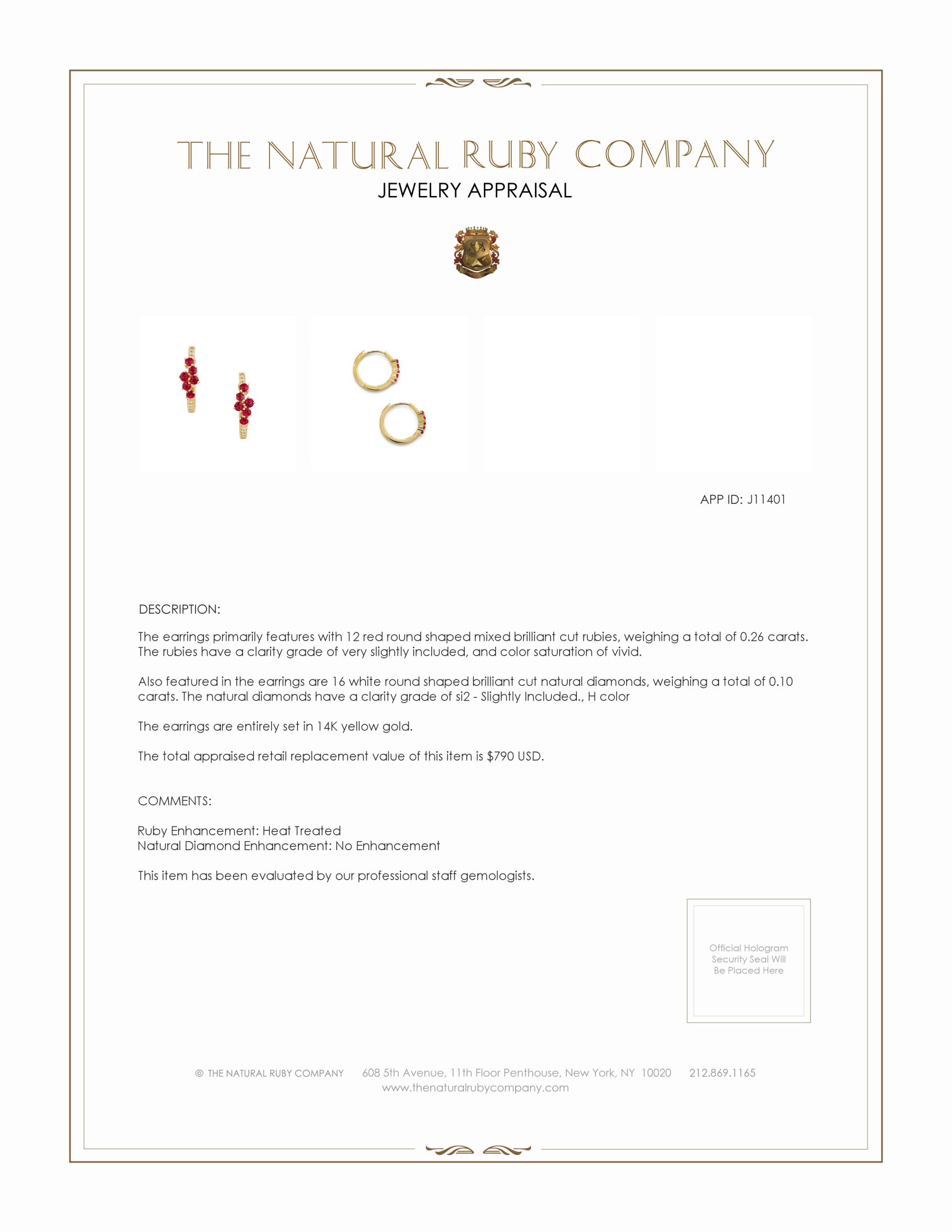 0.26 Ct.Tw. Ruby Natural Diamond Pave Earrings, 14K Yellow Gold