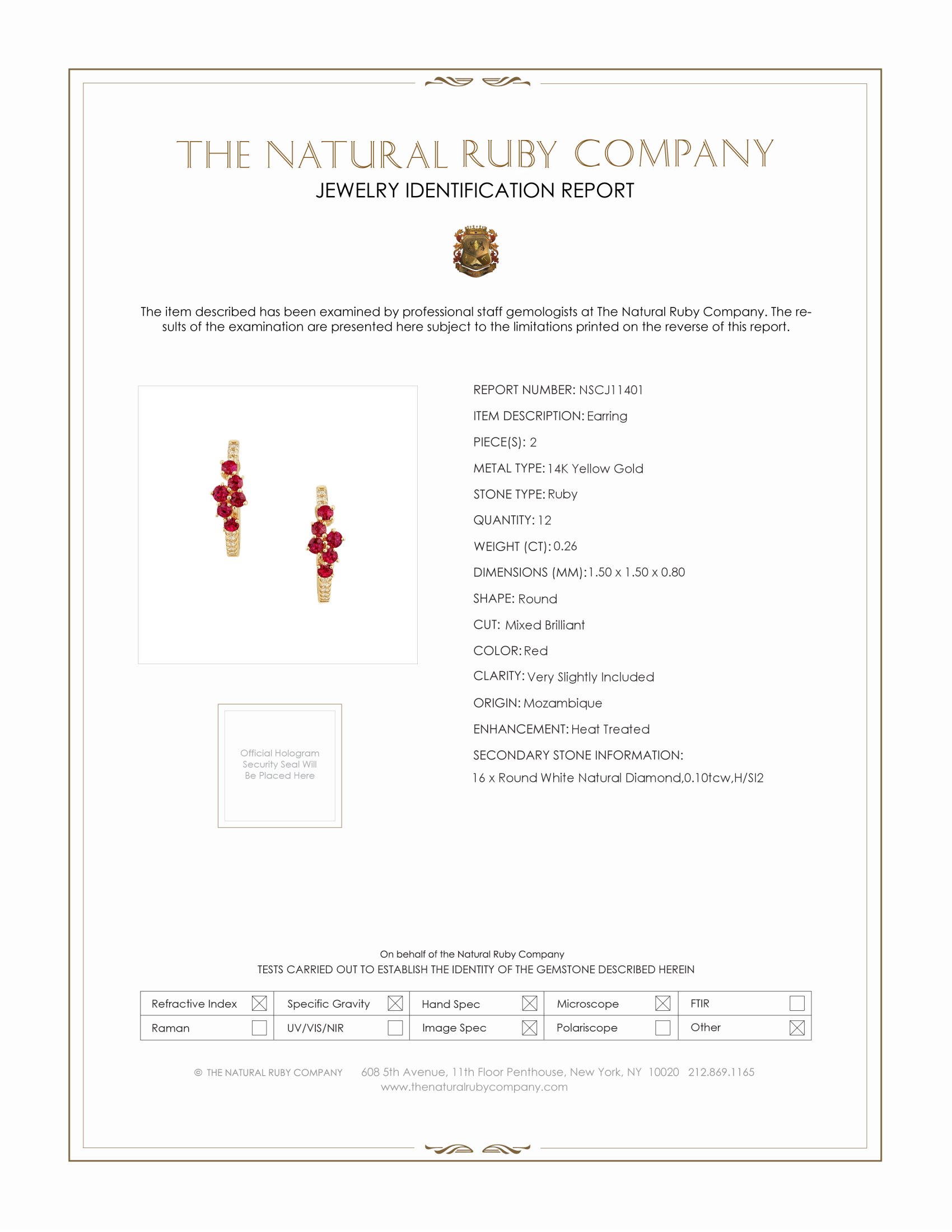 0.26 Ct.Tw. Ruby Natural Diamond Pave Earrings, 14K Yellow Gold