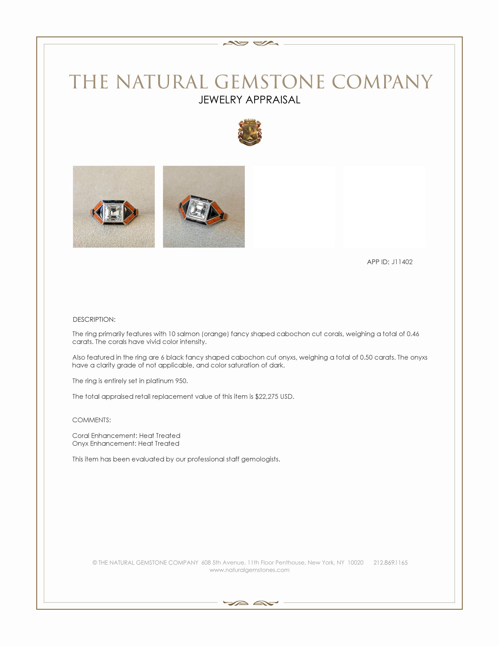 3.59 Ct.Tw. Natural Diamond, Black Onyx and Salmon (Orange) Coral Bezel Ring, Platinum 950