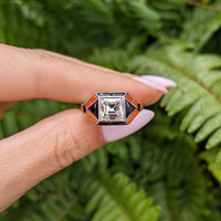 3.59 Ct. Natural Diamond Onyx Bezel Ring, Platinum 950 Life Style