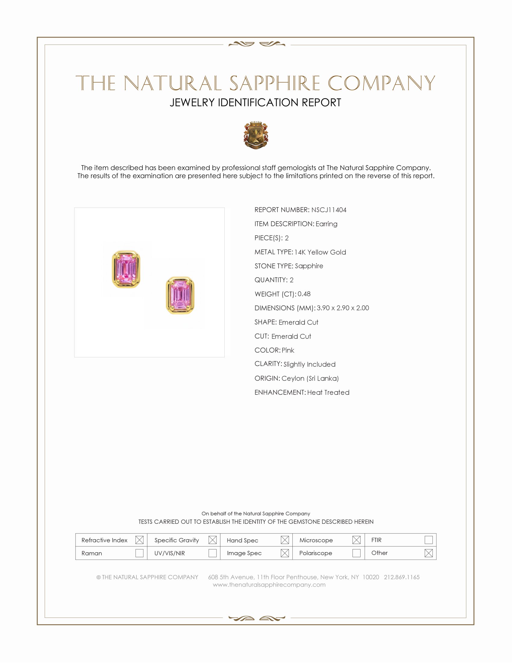 0.48 Ct.Tw. Pink Sapphire Studs Earrings, 14K Yellow Gold