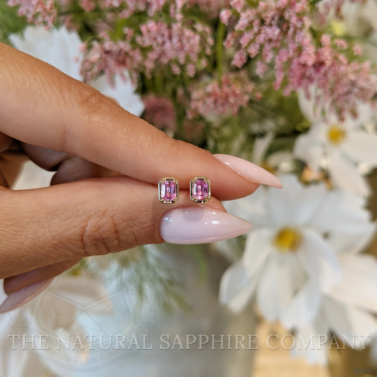 0.48 Ct.Tw. Pink Sapphire Studs Earrings, 14K Yellow Gold