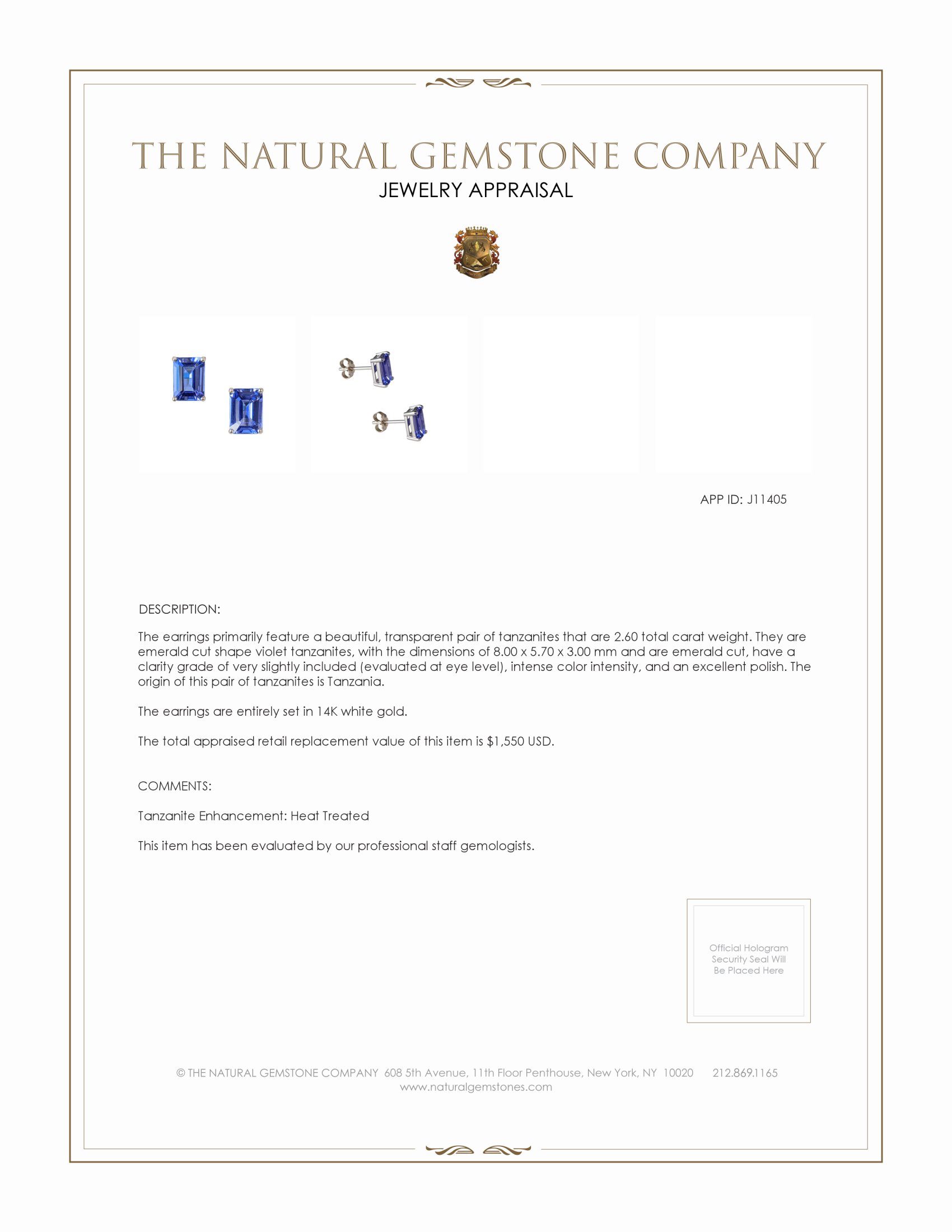 2.60 Ct.Tw. Violet Tanzanite Studs Earrings, 14K White Gold