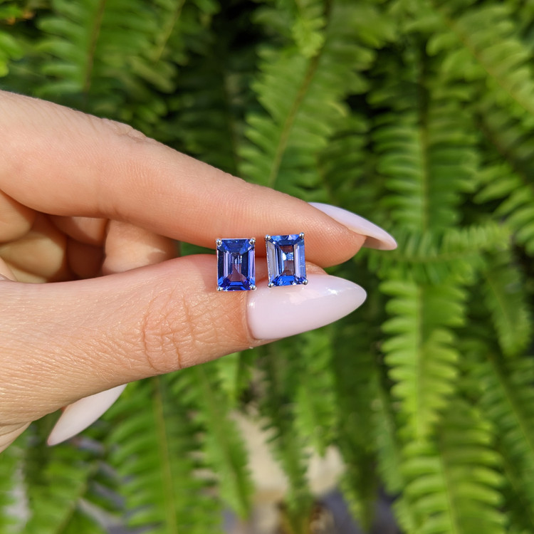 2.60 Ct.Tw. Violet Tanzanite Studs Earrings, 14K White Gold