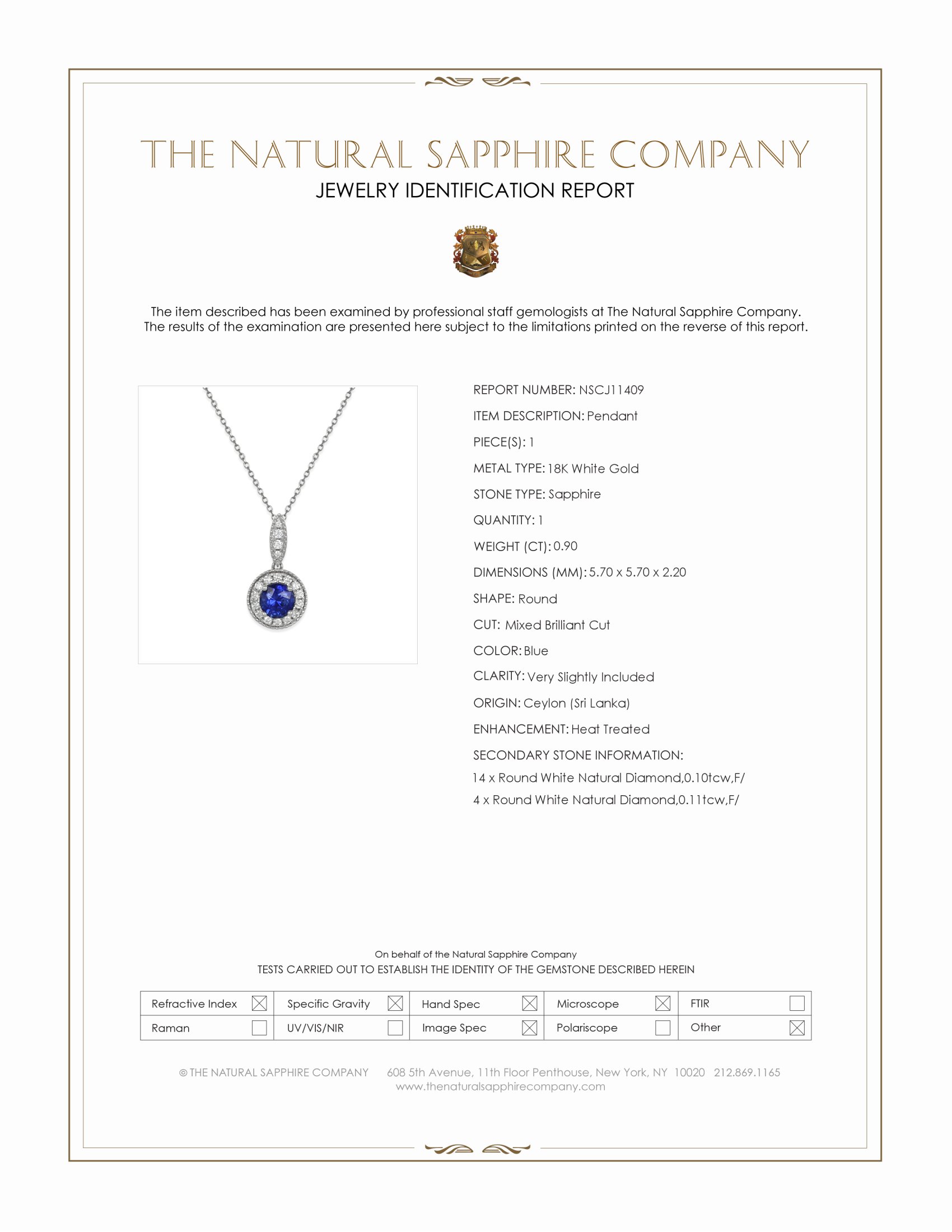 0.90 Ct. Blue Sapphire and Natural Diamond Pave Pendant, 18K White Gold