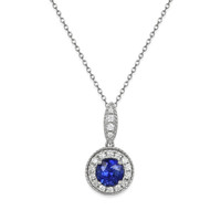 0.90 Ct. Blue Sapphire and Natural Diamond Pave Pendant, 18K White Gold Video