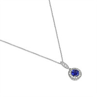 0.90 Ct. Blue Sapphire and Natural Diamond Pave Pendant, 18K White Gold Image