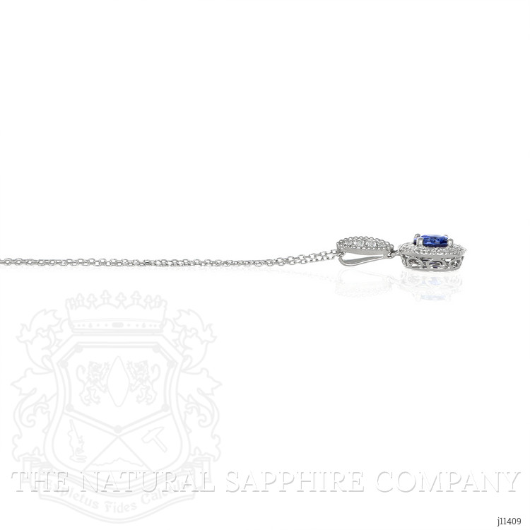 0.90 Ct. Blue Sapphire and Natural Diamond Pave Pendant, 18K White Gold