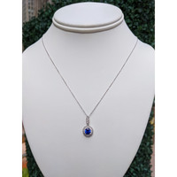 0.90 Ct. Blue Sapphire and Natural Diamond Pave Pendant, 18K White Gold Life Style