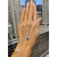 0.90 Ct. Blue Sapphire and Natural Diamond Pave Pendant, 18K White Gold Life Style