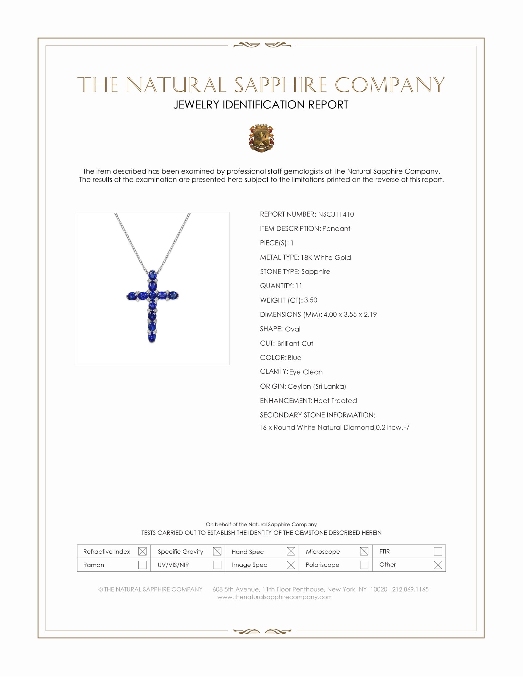 3.50 Ct. Blue Sapphire and Natural Diamond Pave Pendant, 18K White Gold