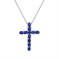 3.50 Ct. Blue Sapphire and Natural Diamond Pave Pendant, 18K White Gold Video