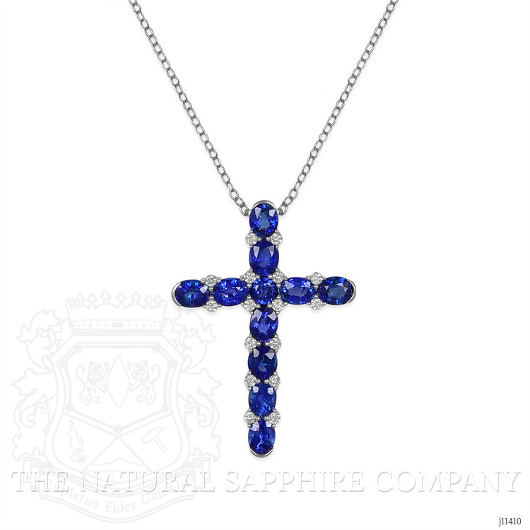 3.50 Ct. Blue Sapphire and Natural Diamond Pave Pendant, 18K White Gold