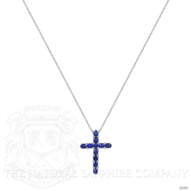 3.50 Ct. Blue Sapphire and Natural Diamond Pave Pendant, 18K White Gold