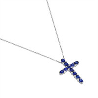 3.50 Ct. Blue Sapphire and Natural Diamond Pave Pendant, 18K White Gold Image