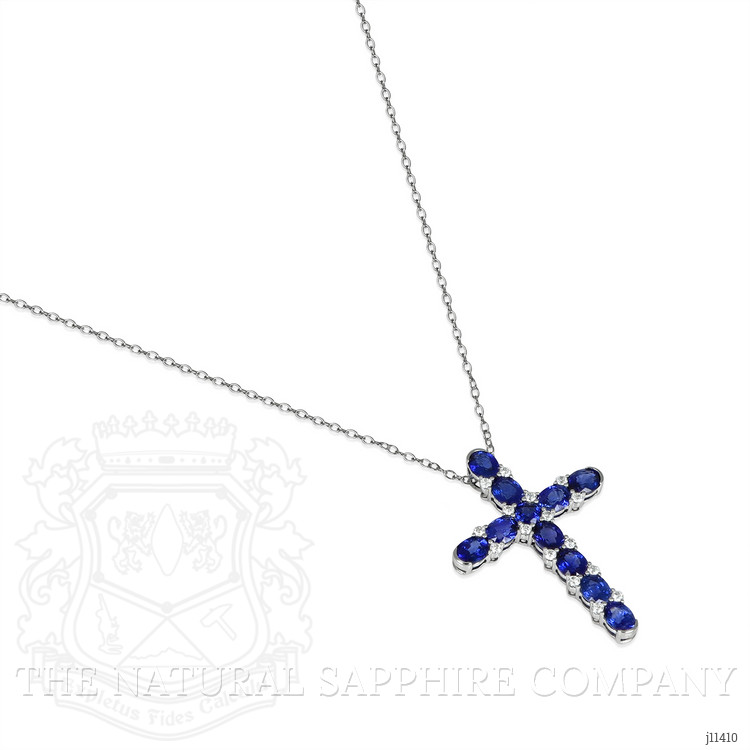 3.50 Ct. Blue Sapphire and Natural Diamond Pave Pendant, 18K White Gold