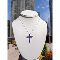 3.50 Ct. Blue Sapphire and Natural Diamond Pave Pendant, 18K White Gold Life Style