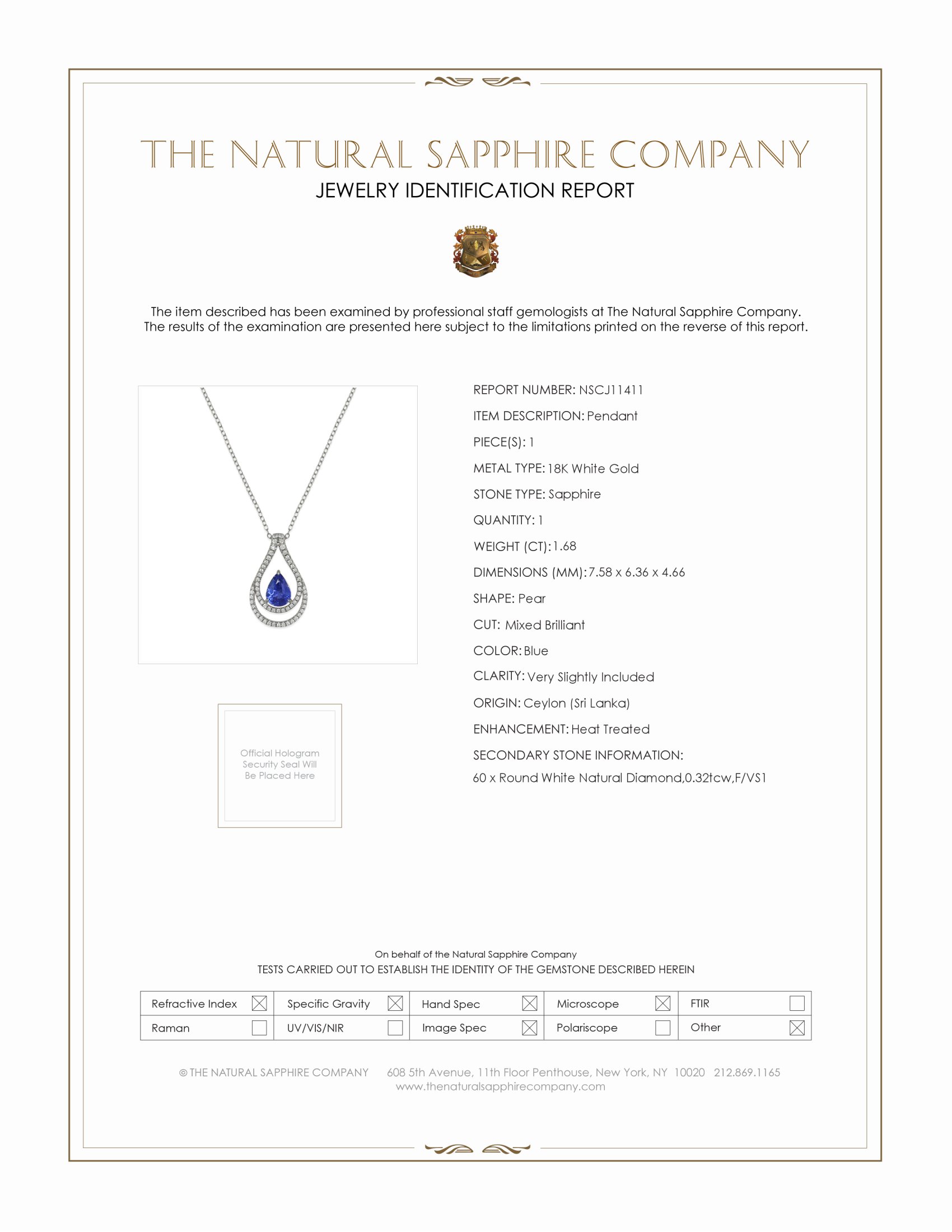 1.68 Ct. Blue Sapphire and Natural Diamond Pave Pendant, 18K White Gold