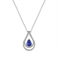 1.68 Ct. Blue Sapphire and Natural Diamond Pave Pendant, 18K White Gold Video