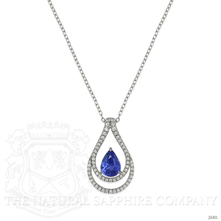 1.68 Ct. Blue Sapphire and Natural Diamond Pave Pendant, 18K White Gold