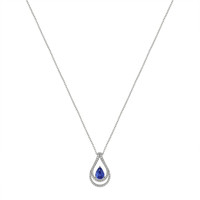 1.68 Ct. Blue Sapphire and Natural Diamond Pave Pendant, 18K White Gold Image