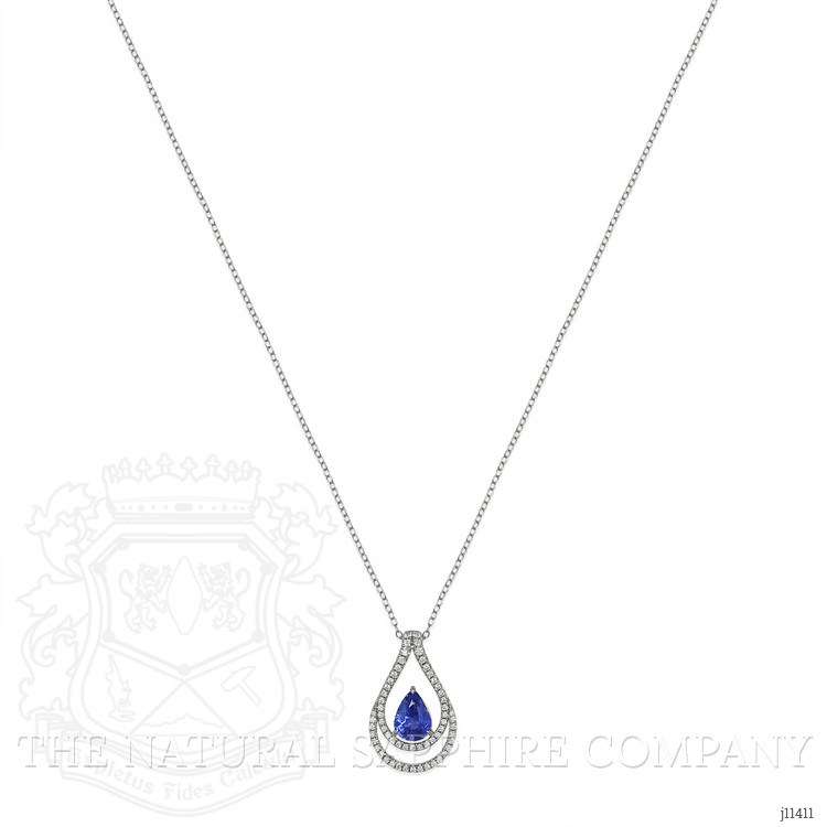 1.68 Ct. Blue Sapphire and Natural Diamond Pave Pendant, 18K White Gold