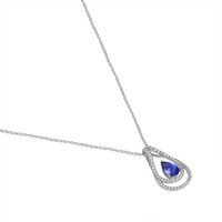 1.68 Ct. Blue Sapphire and Natural Diamond Pave Pendant, 18K White Gold Image