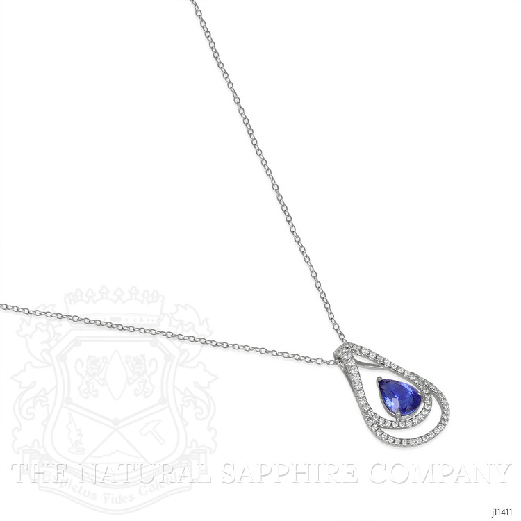 1.68 Ct. Blue Sapphire and Natural Diamond Pave Pendant, 18K White Gold