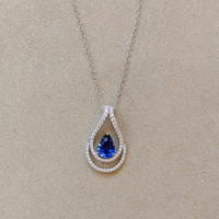 1.68 Ct. Blue Sapphire and Natural Diamond Pave Pendant, 18K White Gold Life Style