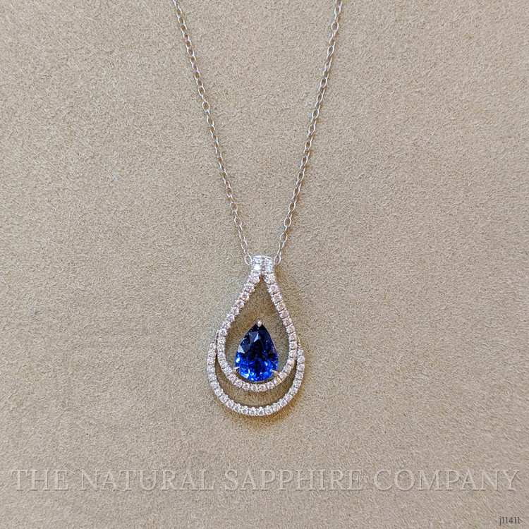 1.68 Ct. Blue Sapphire and Natural Diamond Pave Pendant, 18K White Gold