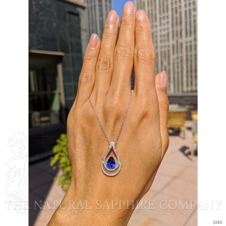 1.68 Ct. Blue Sapphire and Natural Diamond Pave Pendant, 18K White Gold