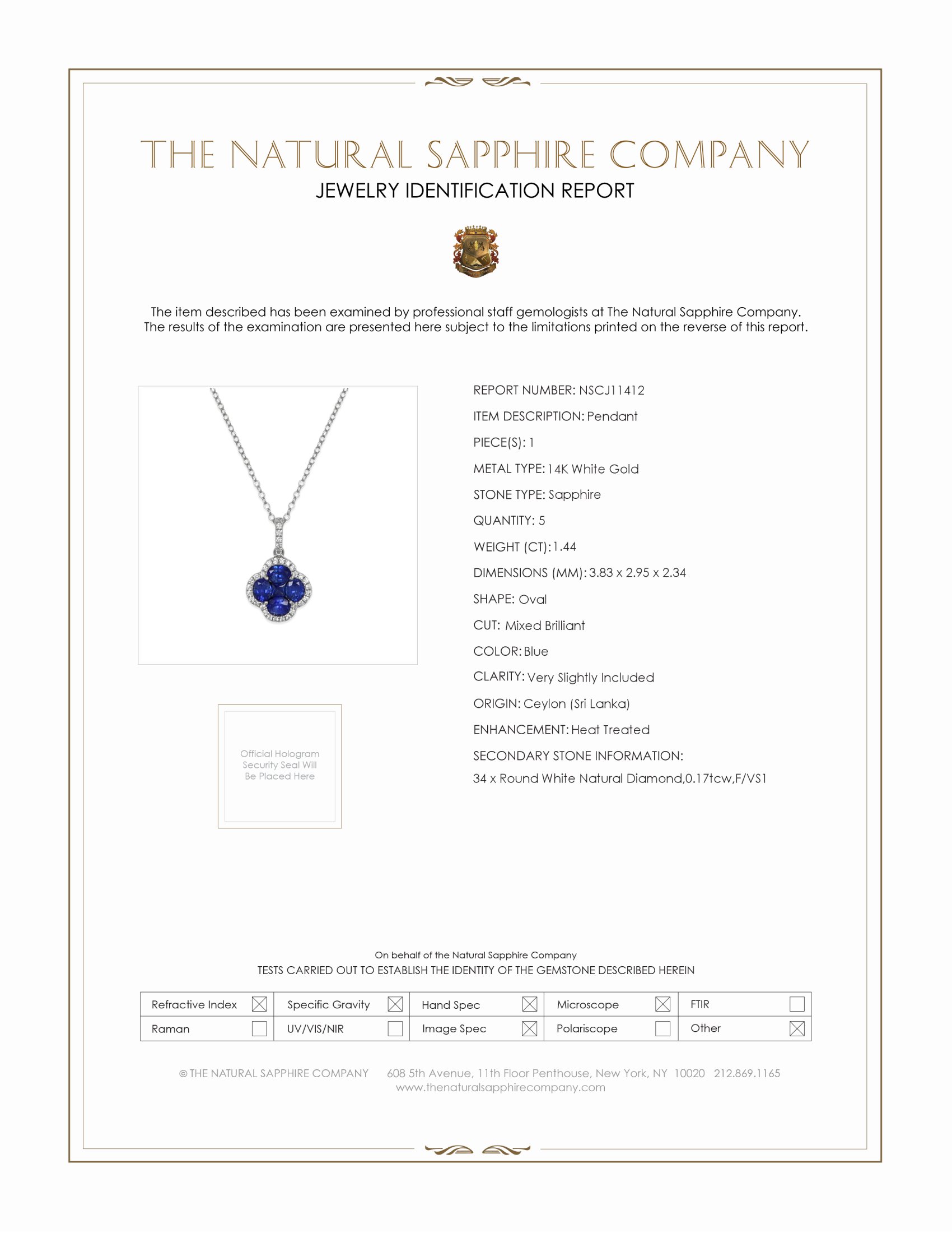 1.44 Ct. Blue Sapphire and Natural Diamond Pave Pendant, 14K White Gold