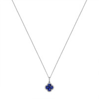 1.44 Ct. Blue Sapphire and Natural Diamond Pave Pendant, 14K White Gold Image