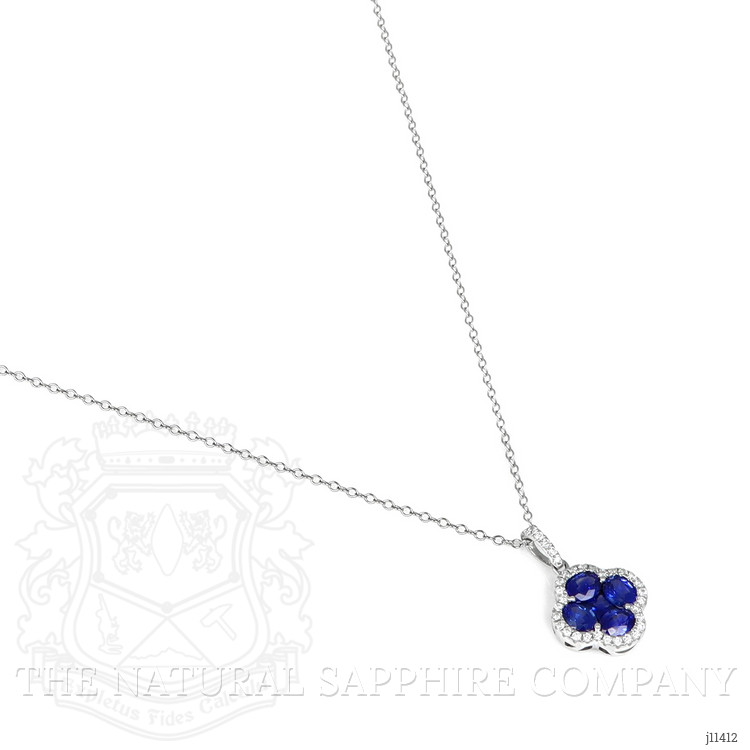 1.44 Ct. Blue Sapphire and Natural Diamond Pave Pendant, 14K White Gold