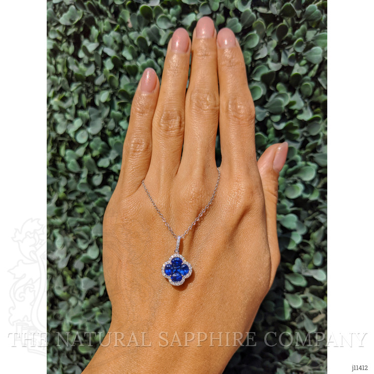 1.44 Ct. Blue Sapphire and Natural Diamond Pave Pendant, 14K White Gold