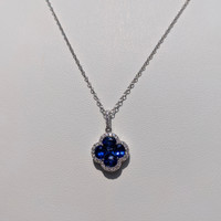 1.44 Ct. Blue Sapphire and Natural Diamond Pave Pendant, 14K White Gold Life Style