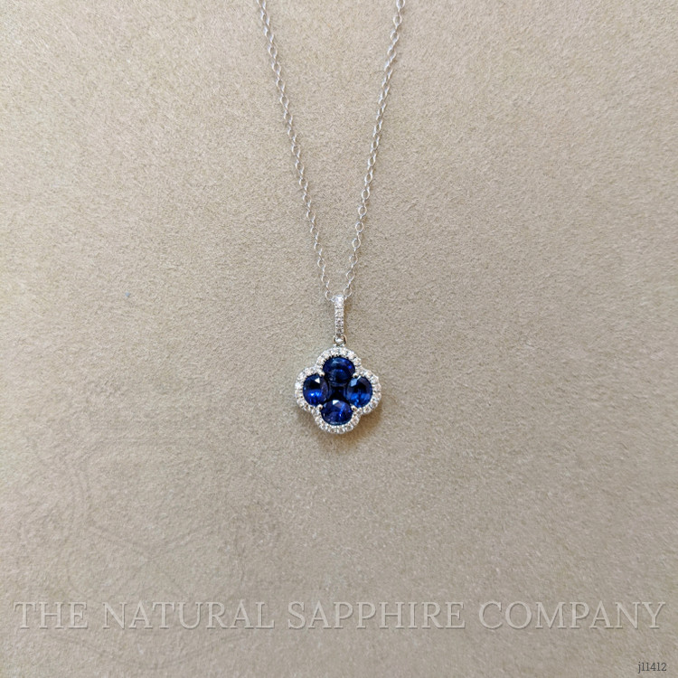 1.44 Ct. Blue Sapphire and Natural Diamond Pave Pendant, 14K White Gold