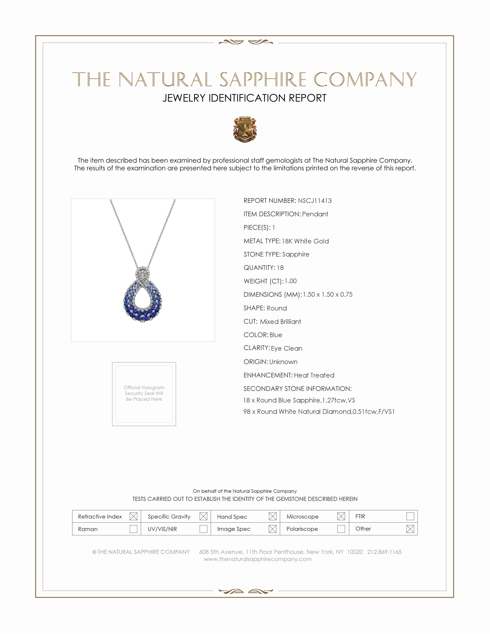 2.27 Ct. Blue Sapphire and Natural Diamond Pave Pendant, 18K White Gold