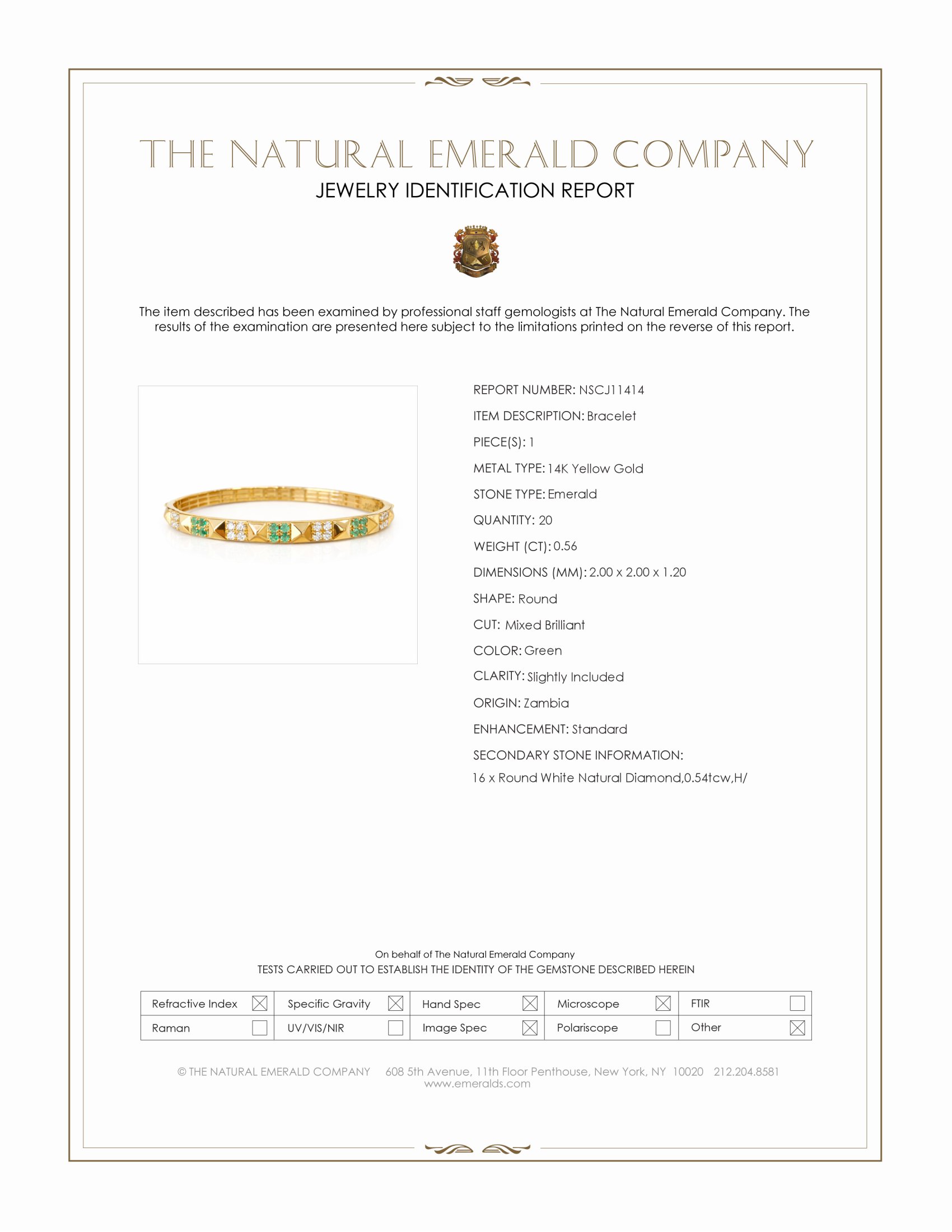 0.56 Ct.Tw. Emerald and Natural Diamond Pave Bracelet, 14K Yellow Gold