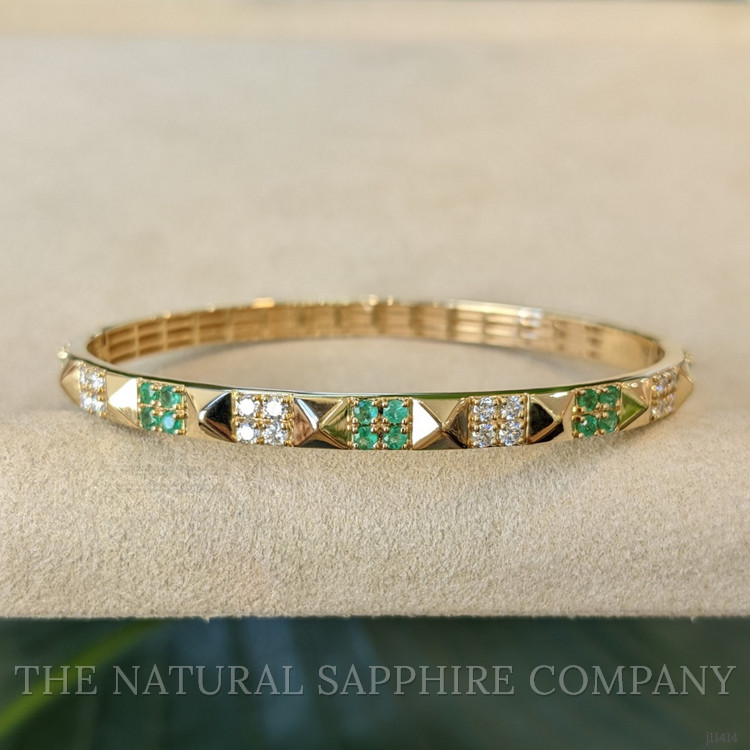 0.56 Ct.Tw. Emerald and Natural Diamond Pave Bracelet, 14K Yellow Gold