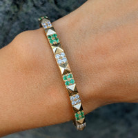 0.56 Ct.Tw. Emerald Natural Diamond Pave Bracelet, 14K Yellow Gold Image