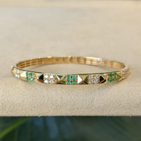 0.56 Ct.Tw.Total Carat Weight Emerald and Natural Diamond Pave Bracelet, 14K Yellow Gold Image