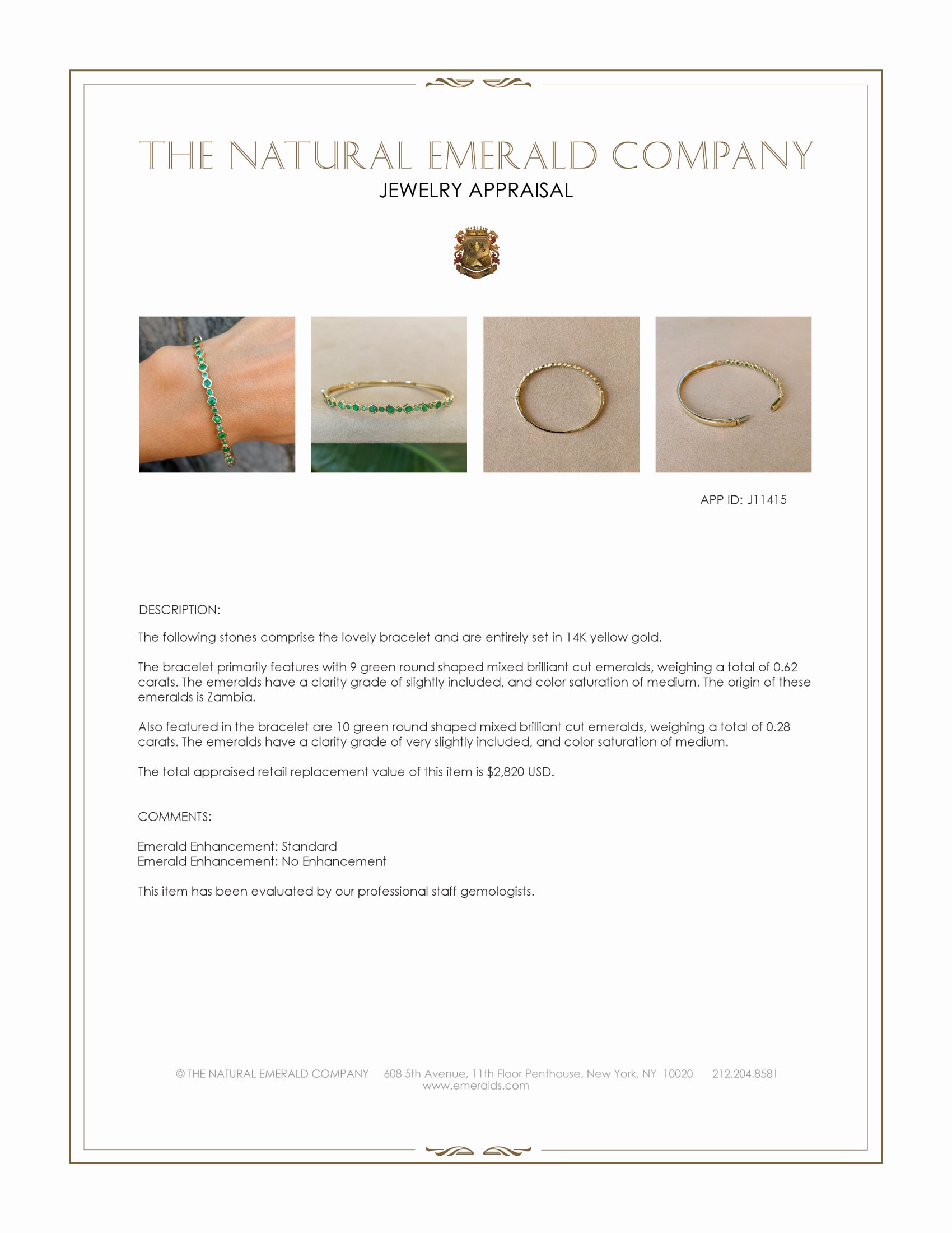 0.62 Ct.Tw. Emerald Bezel Bracelet, 14K Yellow Gold